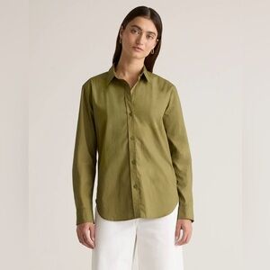 NWOT Quince Women’s Olive Green 100% Organic Cotton Poplin Long Sleeve Shirt